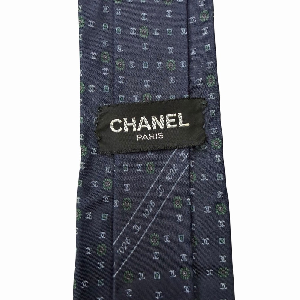 Chanel Paris Men's Tie AOP CC Coco Mark Blue Floral Silk Italy 3.25" x 57.5" guc